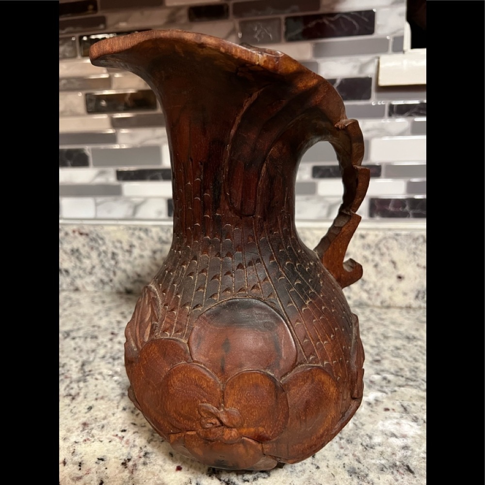 Vintage hand Carved Wood vase